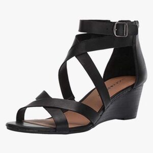 Lucky Brand Black Strappy Wedge Sandals